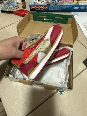 PUMA Kinderfit Unisex Kids Athletic Sneakers Red Gold White Lace Up