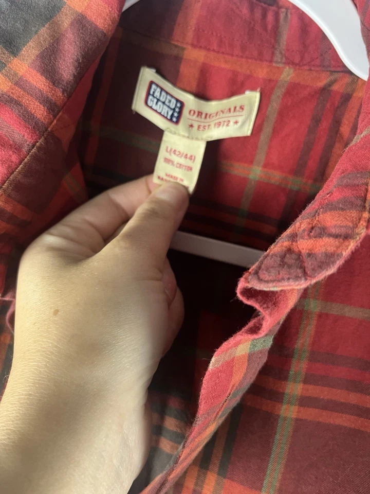 Camisa Gloria Desteñida Hombres L (42/44) Marrón Rojo 100% Algodón Cuello A Cuadros Abotonada Foto 3 de 4