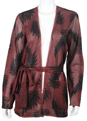 DRIES VAN NOTEN $885 NWT Wine Red Lurex & Black Wing Knit JENGO Jacket M