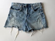 Blank NYC Denim Jean Shorts Womens Retro High Rise Stretch Fray Hem Cut-Off 30