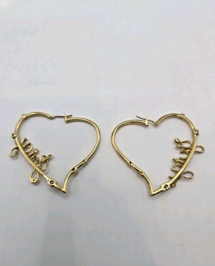 Juicy Couture Signature Heart Hoop Pierced Earrings Gold Plated Rhinestones - Image 4 of 4