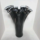 Vintage Large 17" Murano Black Glass Handkerchief Vase Made In Italy w/ Sticker