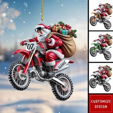 Santa Motocross Christmas Ornament Custom Dirt Bike Christmas Tree Decor