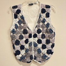 VTG Paul Harris Design Vest Quilted Pinwheels Blue White Medium Artsy Whimsy