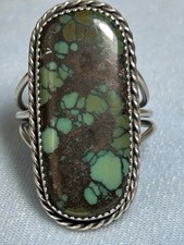 Southwestern Natural Green Spiderweb Turquoise Ring, Sterling, Size 8.5