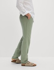 Marks & Spencer Mens Green Linen Striped Straight Men Trousers - M&S