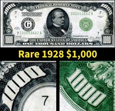 HGR SUNDAY 1928 $1,000 FRN ((X-RARE Grade)) Appears Very Near UNCIRCULATED