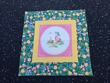 Handmade Quilted Table Topper Square Easter Ducks Flowers eggs Spring