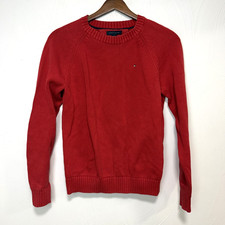 Tommy Hilfiger Boys Red Classic Knit Long Sleeve Crewneck Sweater Size Large