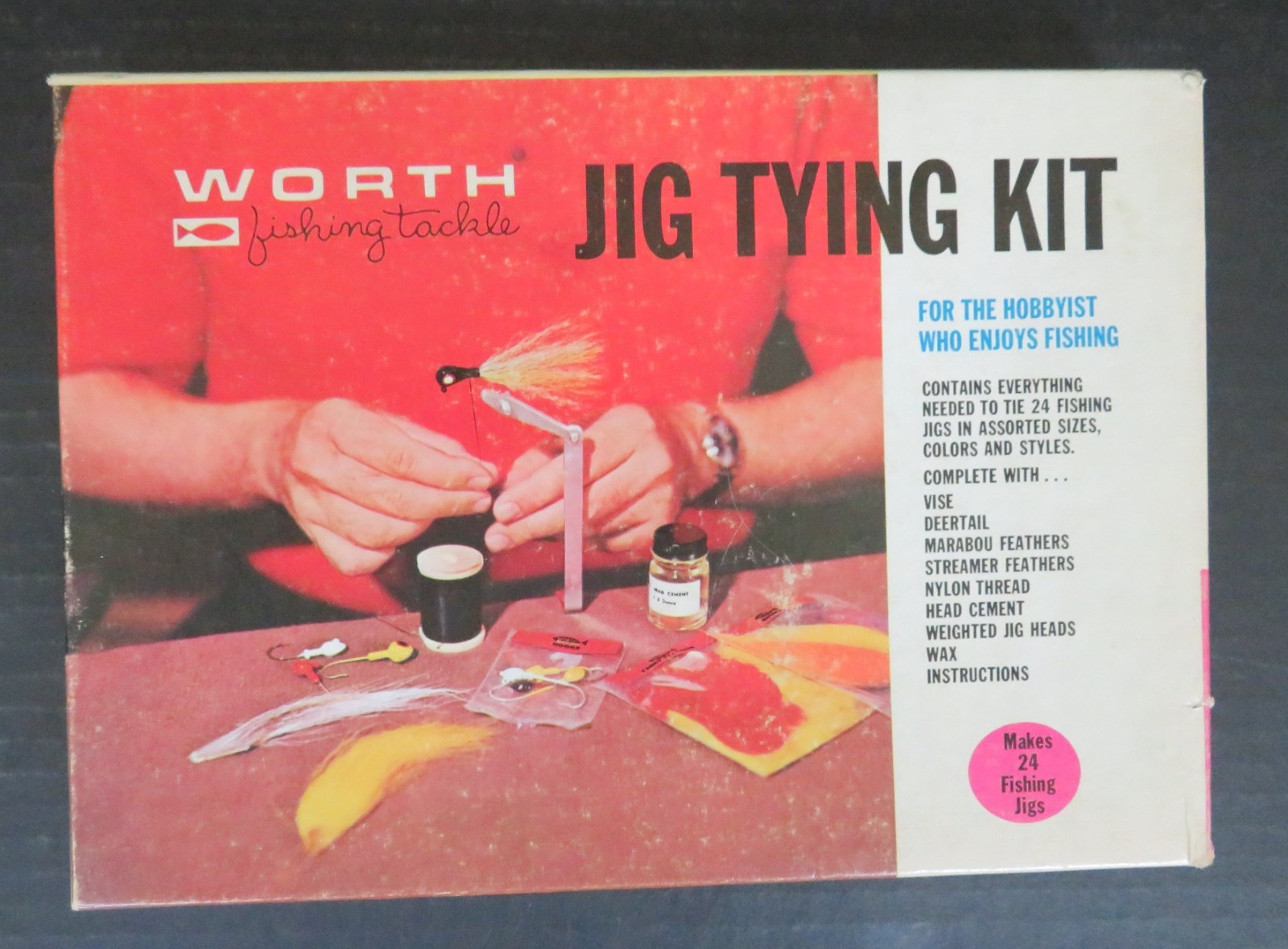 VINTAGE WORTH FISHING TACKLE JIG TYING KIT, WITH INSTRUCTIONS & ORIGINAL BOX