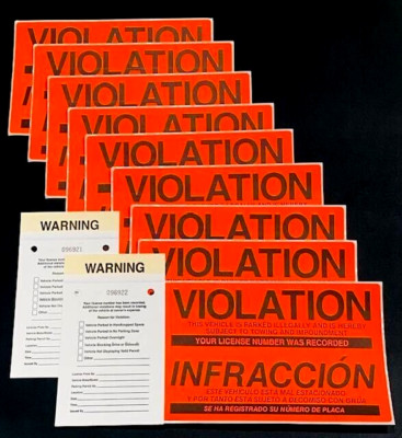 NO PARKING WARNING PACK!  (BEST!) SCRAPE-TO-REMOVE  VIOLATION STICKERS & TICKETS