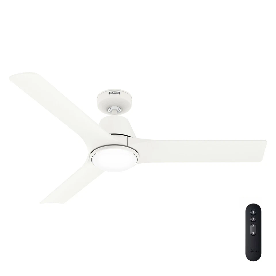 Hunter Fan 52 in Contemporary Matte White Ceiling Fan with Light Kit and Remote