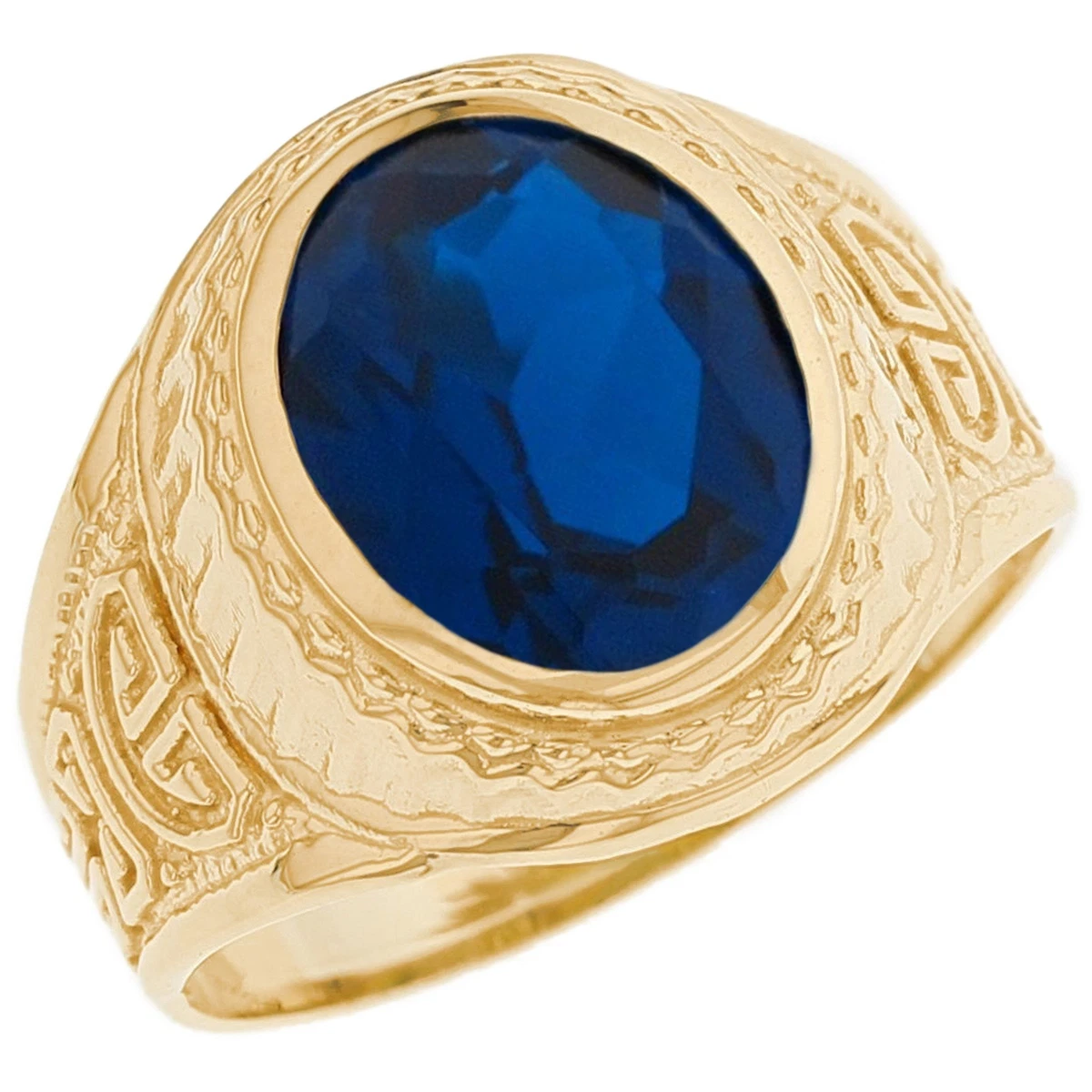 10k or 14k Yellow Gold Simulated Blue Sapphire September Birthstone Mens Ring