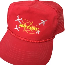 Vtg 360 Corp Trucker Cap Hat Snapback San Sun Airline Airplane Compass Red Mesh