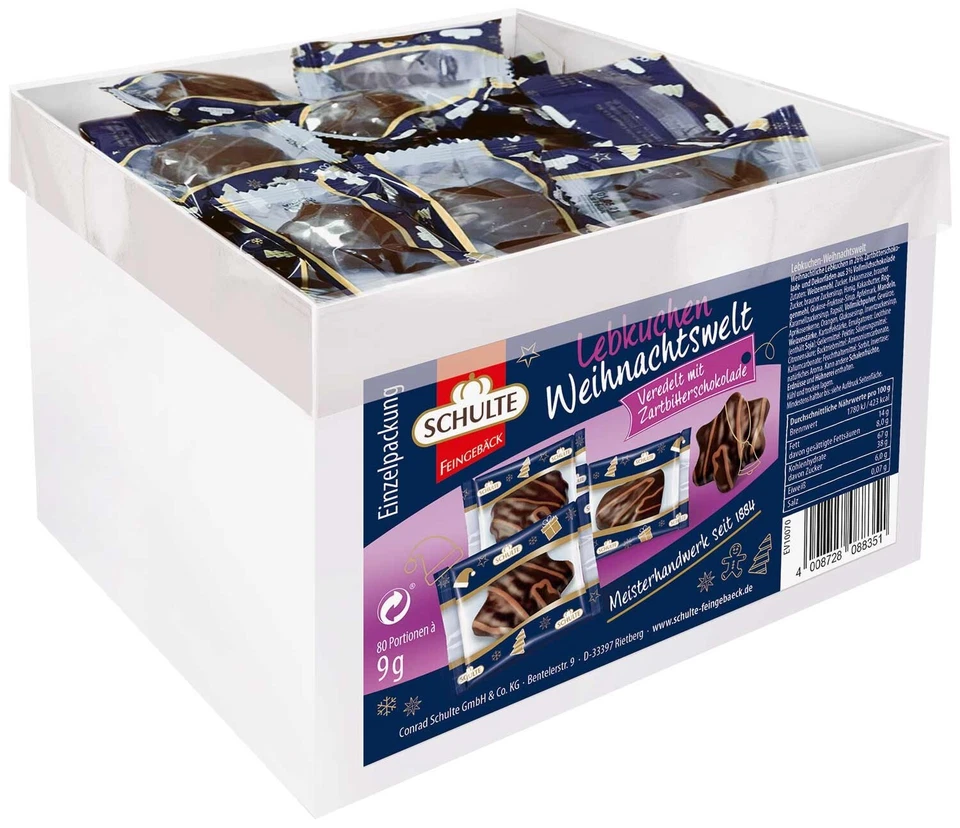 Schulte Schokolade Lebkuchen Printen 80 x 9g einzeln verpackt 720g - Bild 2 von 4