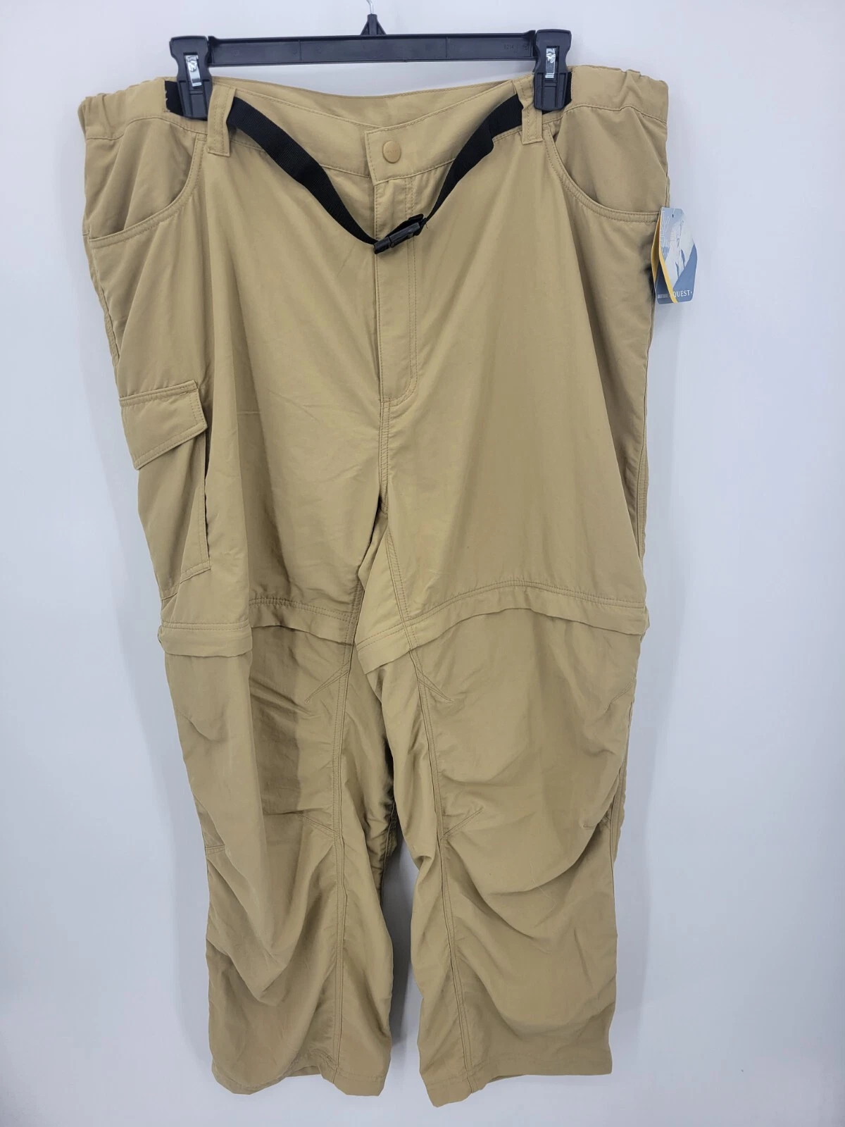 Quest Pants Mens XXL Tan Convertible Nylon Cargo Pockets Zip Off Shorts