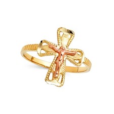 GOLD - 14K Two Tone Gold Crucifix Ring