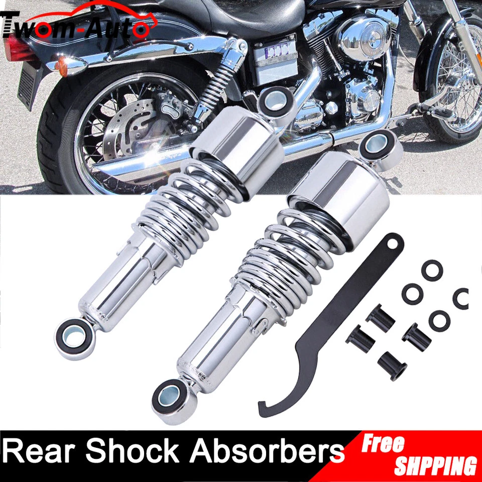 Amortiguadores de suspensión traseros cromados para Harley Road King Tour Glide FLT Foto 2 de 4