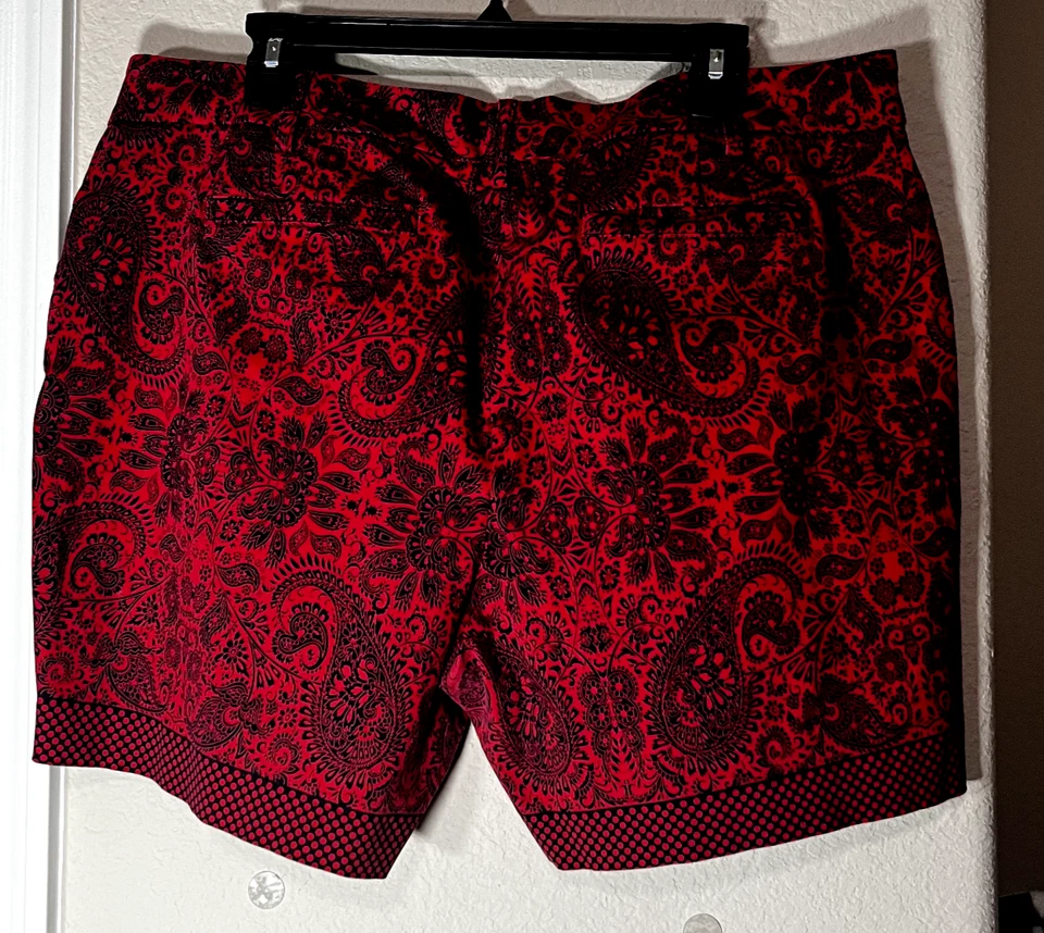 Pantalones Cortos Para Mujer Lands End Rojo Paisley Lunares Bandana Estampado Talla 16P Foto 4 de 4
