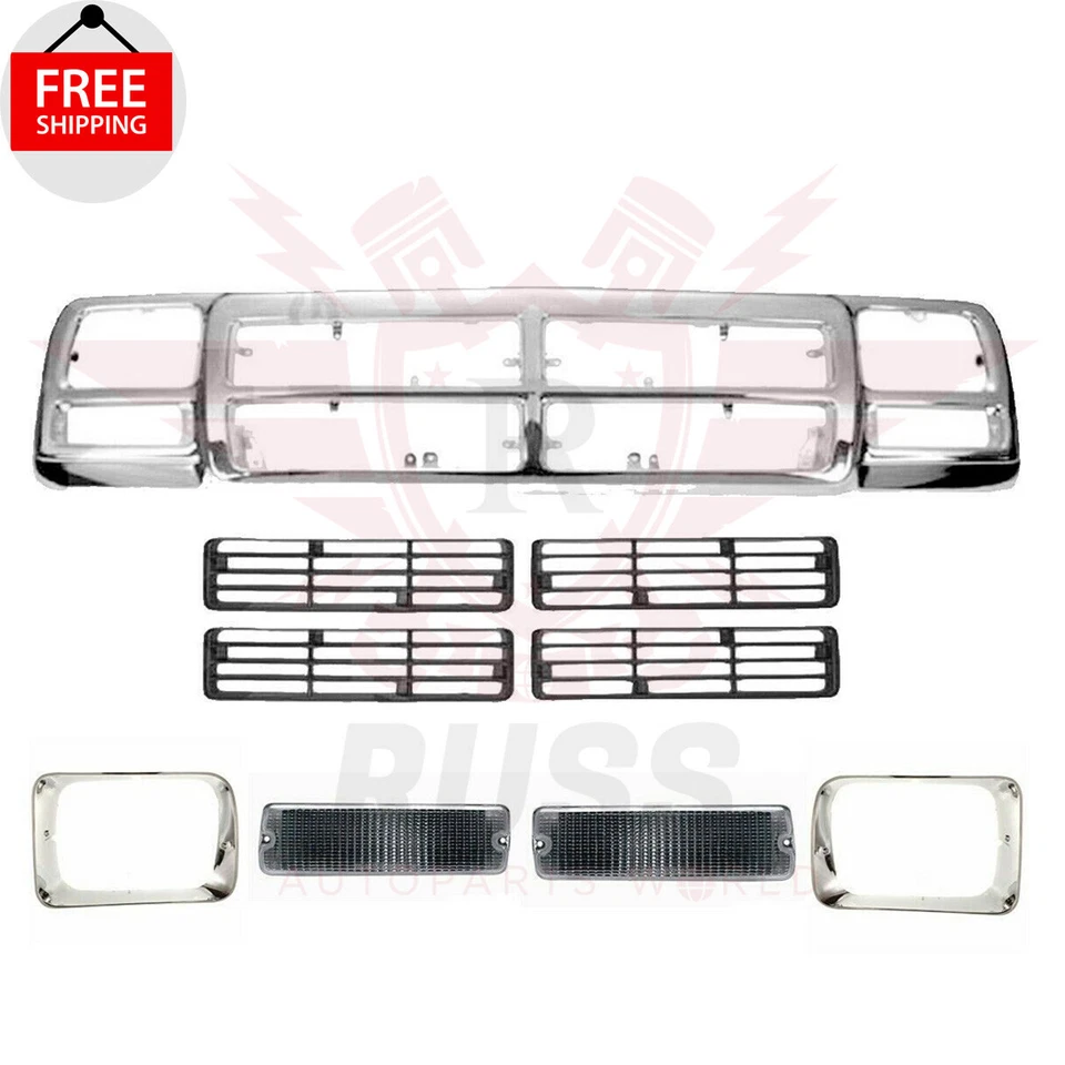 For 1992 1993 DODGE D150 D250 Grille Headlamp Door Signal Lamp Assembly 9pc - Image 2 of 4