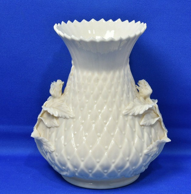 Belleek Vase with Delicate Applied Roses Made in Ireland Green Mark reg