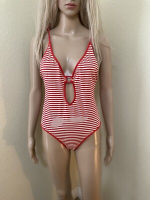 moschino mare red And white striped swimsuit large Keyhole Front