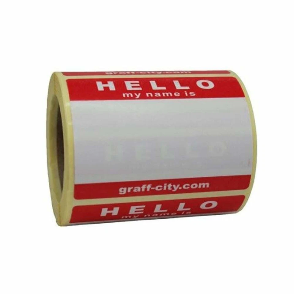 250 Graff-City 'Hello My Name Is' Stickers - Red / White Pack