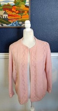 VTG Handmade Unbranded Long Sleeve Button Pink Knit Cardigan Sweater Sz Medium M