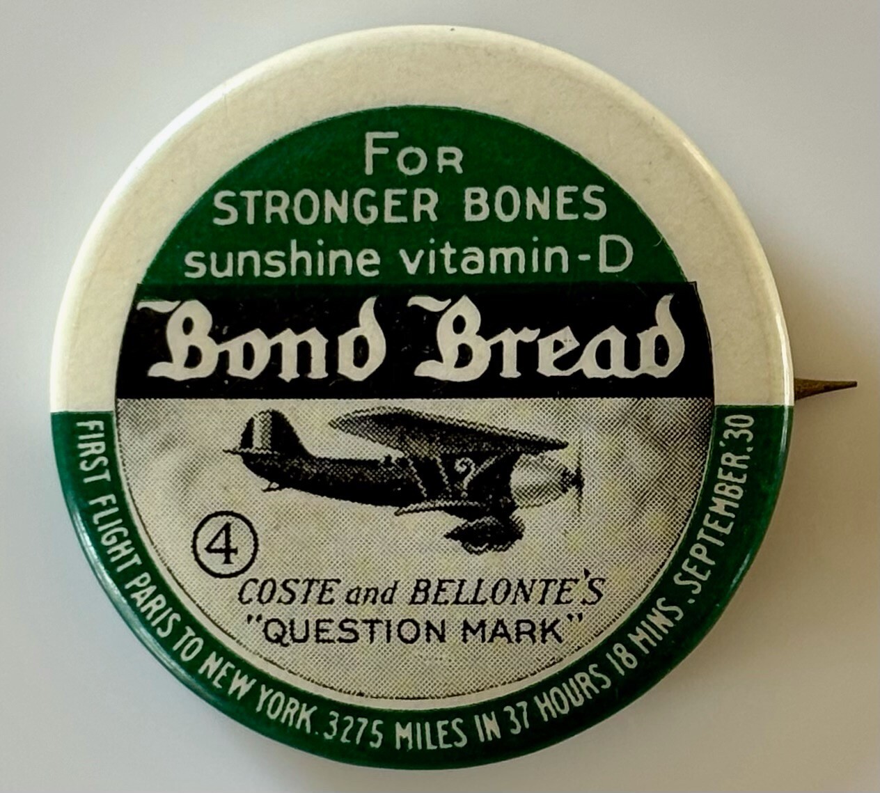 Vintage 1930's Bond Bread Airplane Pinback Button Set Charles