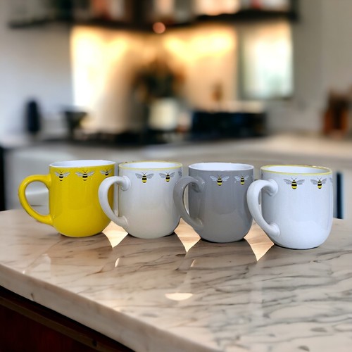 Set di 4 tazze da tè stampate Bee Happy tazze da caffè tazze da cucina qualità premium - Foto 4 di 8