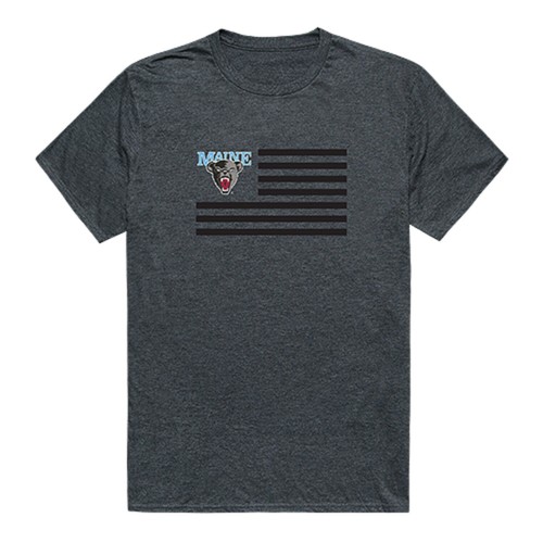University Of Maine Black Bears UMAINE Cotton College Logo USA Flag T-Shirt