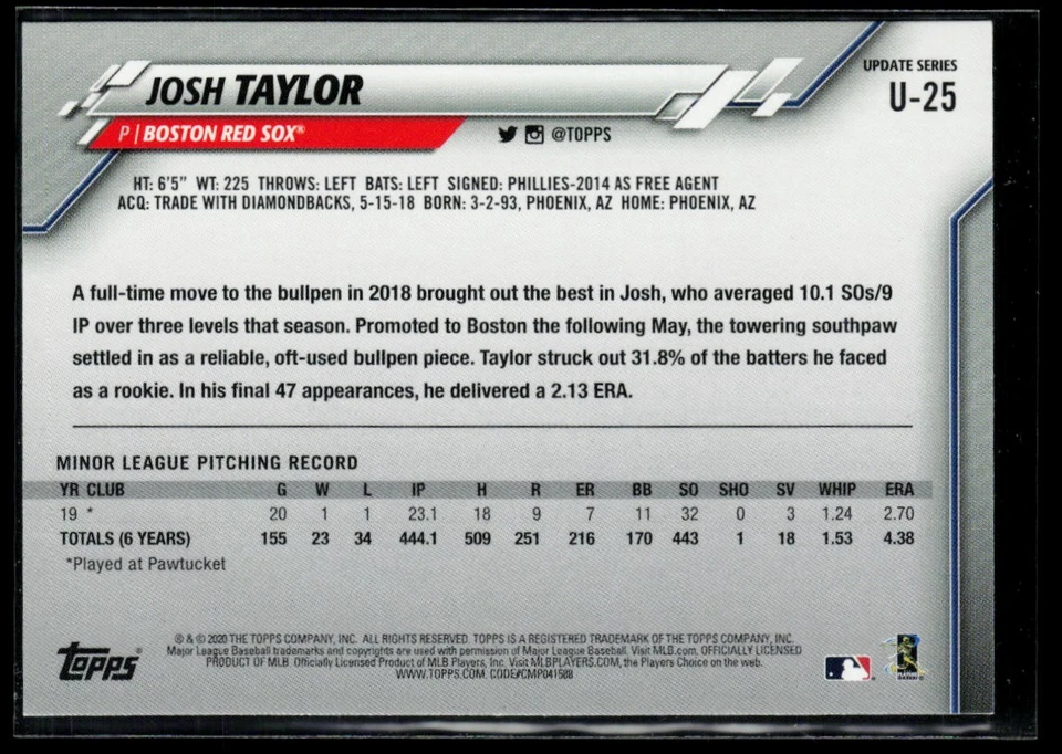 2020 Topps Update Gold Foil #U-25 Josh Taylor RC - Image 2 of 2