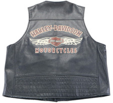 harley davidson vest XL black leather Hometown eagle wings snap pockets bar zip