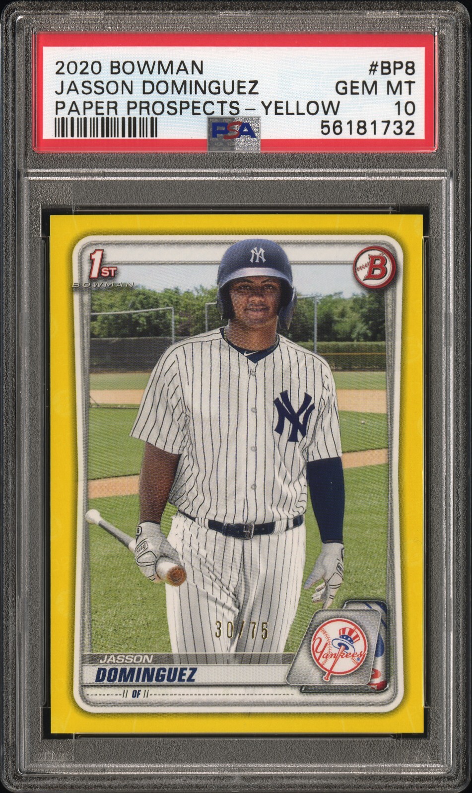 2020 Bowman Paper Prospects Yellow #BP-8 Jasson Dominguez PSA 10 GEM MINT /75