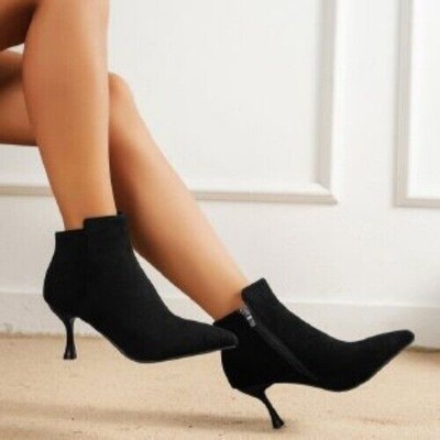 Retro French Style Womens Pointed Toe Faux Suede High Stiletto Heels Ankle Boots