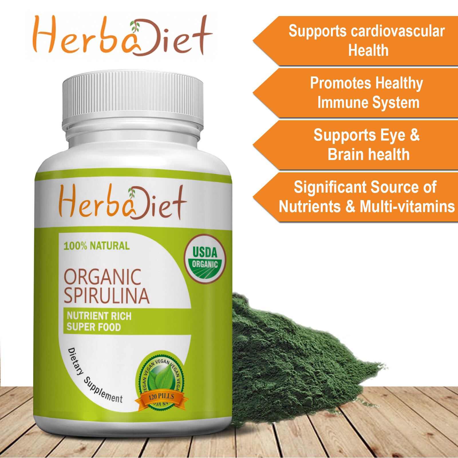 Organic Spirulina 500mg Tablets Vegan Detox weight Loss Immune Booster