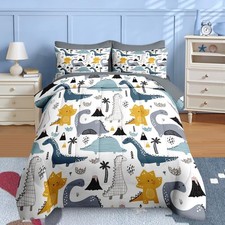 Nesker 7 Pcs Comforter Set Full Size, Cute Dinosaur Dino Bedding for Kids Tee...