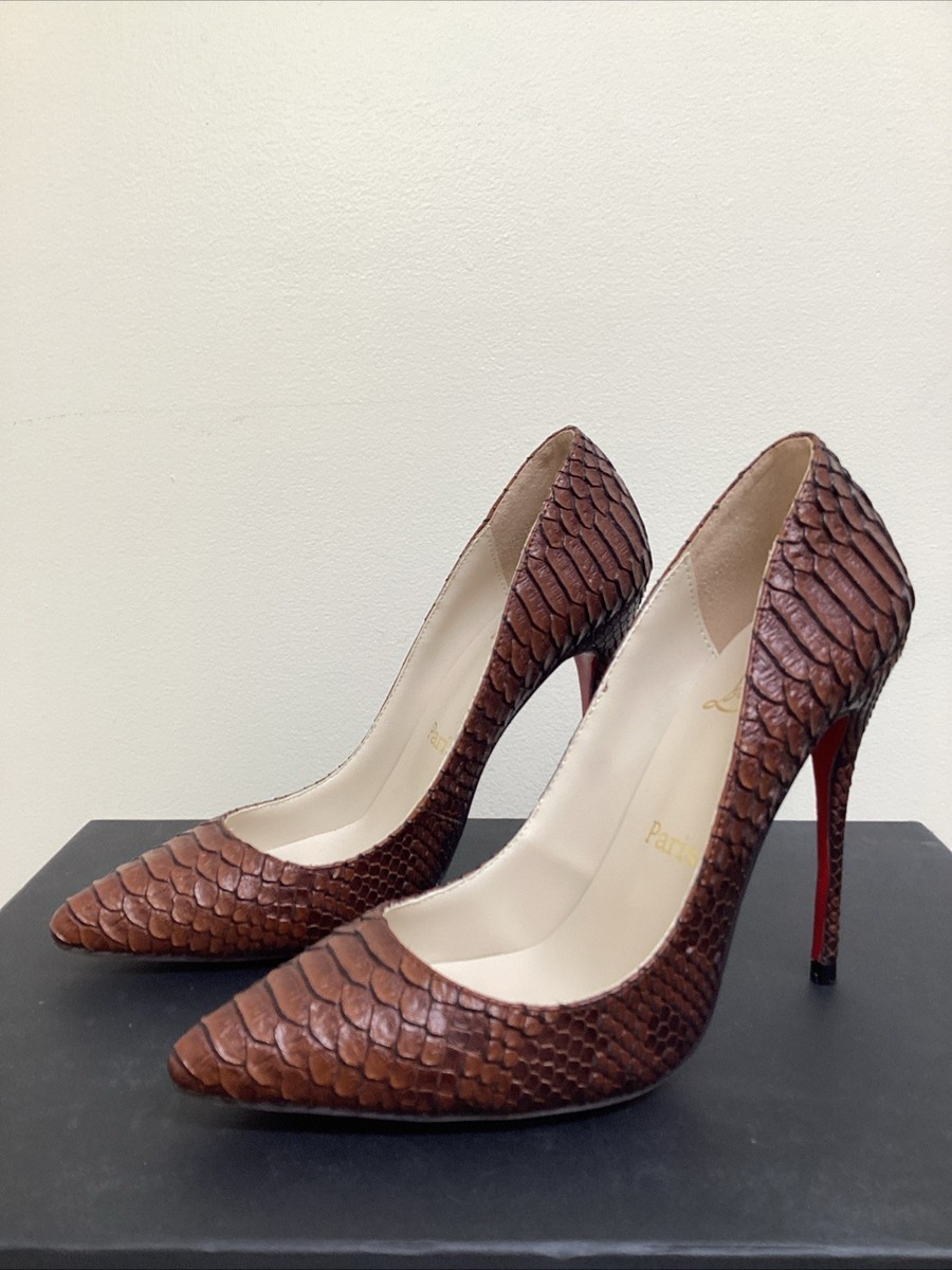 Christian Louboutin So Kate Brown Python Snakeskin Heels w/Red