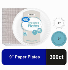 Great Value Disposable Paper Plates 9In Bulk Strong & soak proof Microwave