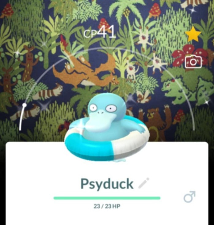 Pokémon Go- Shiny Psyduck (Swim Ring) With Background- Trade 20K Stardust Or PTC