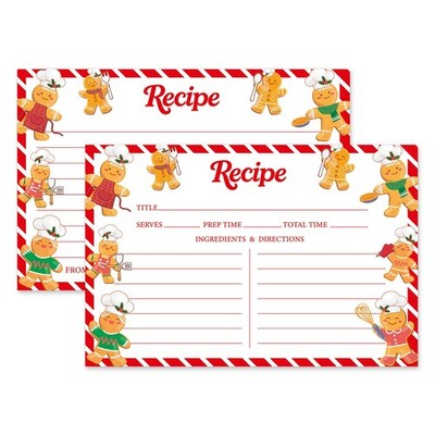 50 PCS Christmas Recipe Cards DoubleSided Gingerbread Man Blank 4x6 Inch