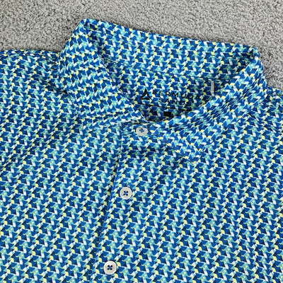 Bermuda Sands Blue Geometric AOP Mens M Golf Polo Shirt Cheyenne Mountain Logo