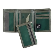 Sprocket Compact Nylon Trifold Wallet with Zippered Pocket Green Green