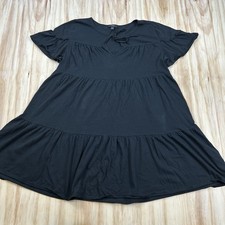 J.Crew Women's Large Black Cotton Knit Tiered Babydoll Dress Short Sleeve