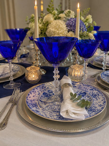 Vintage Set of 5 Cambridge #3122 Cobalt Blue Champagne Glasses