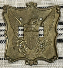 VINTAGE Brass Eagle Double Light Switch Plate Cover Rare Americana