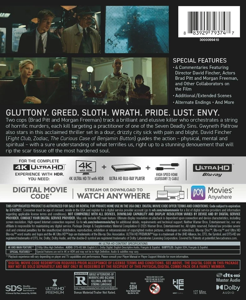 Seven 4K UHD Blu-ray NEW Foto 4 de 4