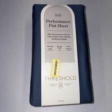 Threshold Performance 100 Cotton Sateen QUEEN Flat Sheet Blue 400 TC Smooth