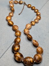 Chunky Brown Marbled Resin Bead Statement Necklace