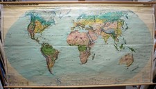 Vintage Rollable World Map Great Landscapes of the Earth Poster Wallchart